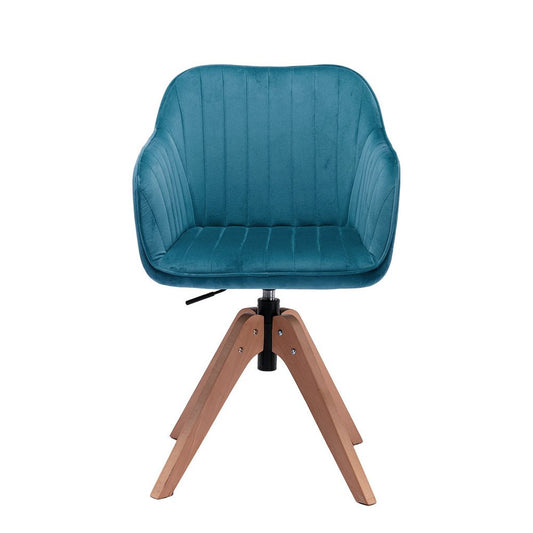 Tufted Teal Blue and Natural Upholstered Velvet Dining Arm Chair