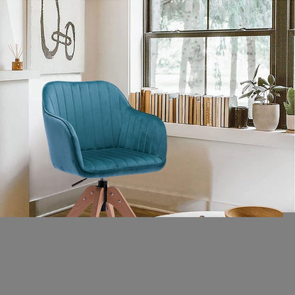 Tufted Teal Blue and Natural Upholstered Velvet Dining Arm Chair