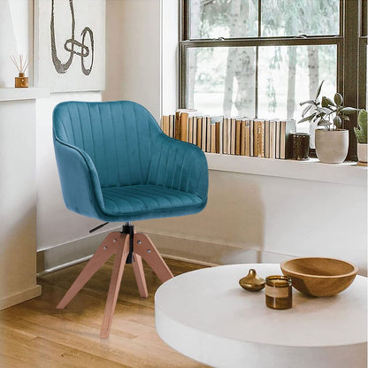 Tufted Teal Blue and Natural Upholstered Velvet Dining Arm Chair