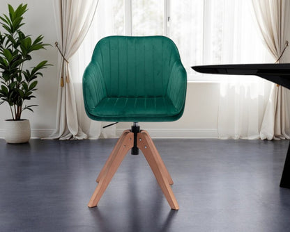 Tufted Green and Natural Upholstered Velvet Dining Arm Chair