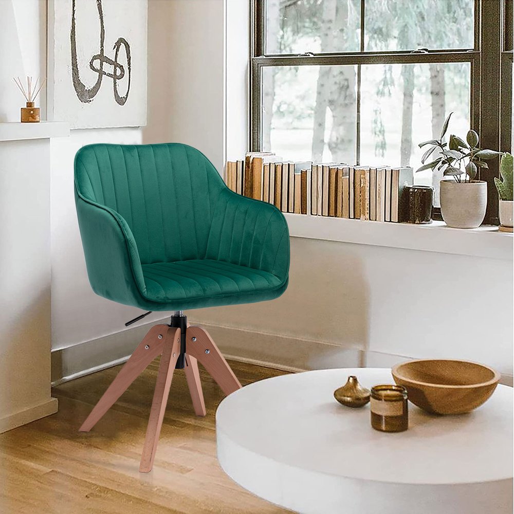 Tufted Green and Natural Upholstered Velvet Dining Arm Chair