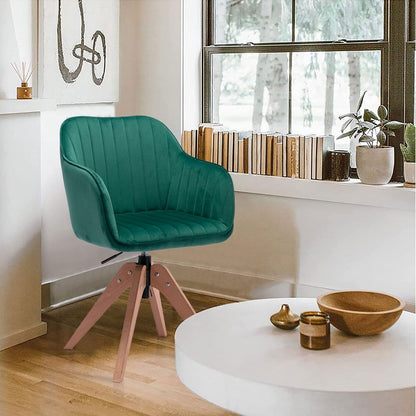 Tufted Green and Natural Upholstered Velvet Dining Arm Chair