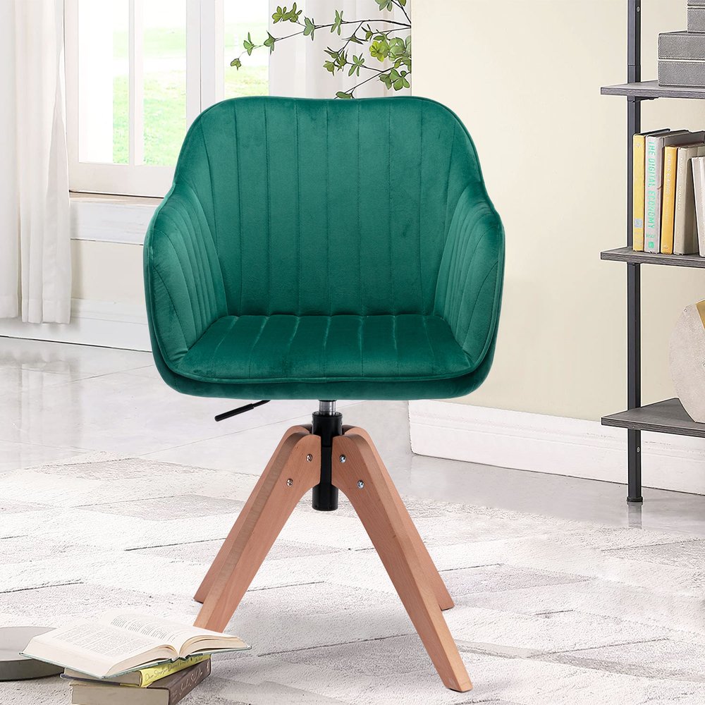 Tufted Green and Natural Upholstered Velvet Dining Arm Chair