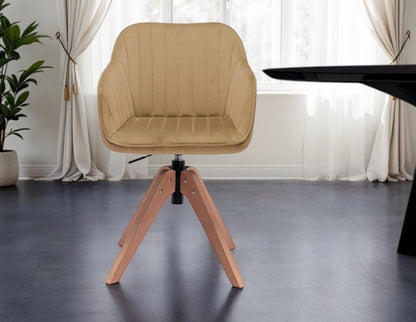 Tufted Champagne and Natural Upholstered Velvet Dining Arm Chair