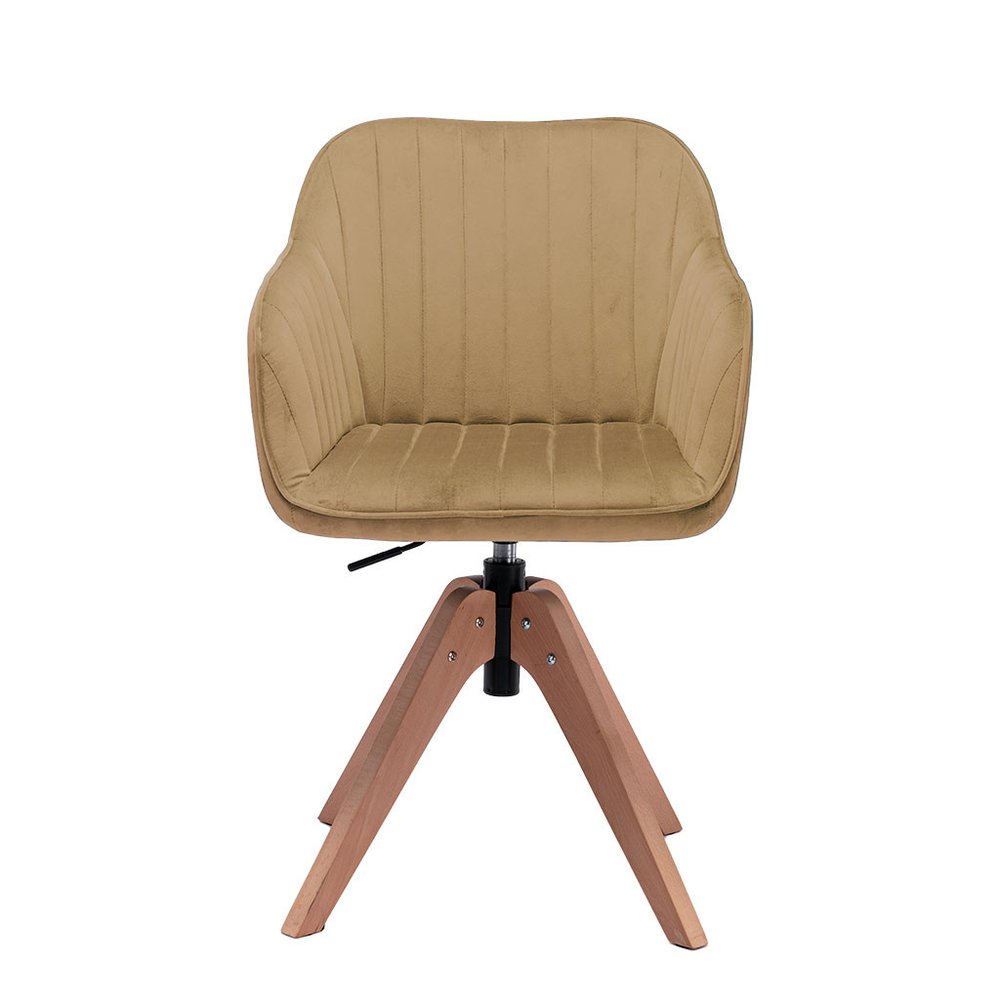 Tufted Champagne and Natural Upholstered Velvet Dining Arm Chair