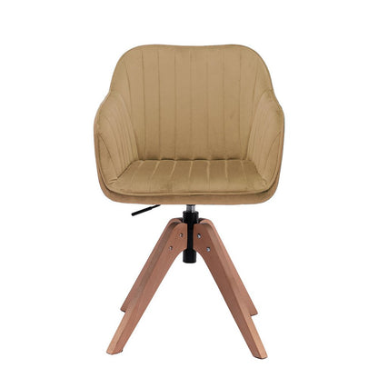 Tufted Champagne and Natural Upholstered Velvet Dining Arm Chair