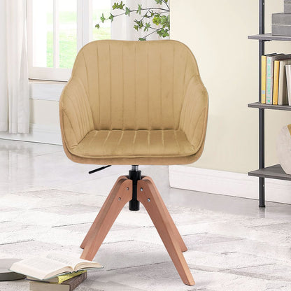 Tufted Champagne and Natural Upholstered Velvet Dining Arm Chair