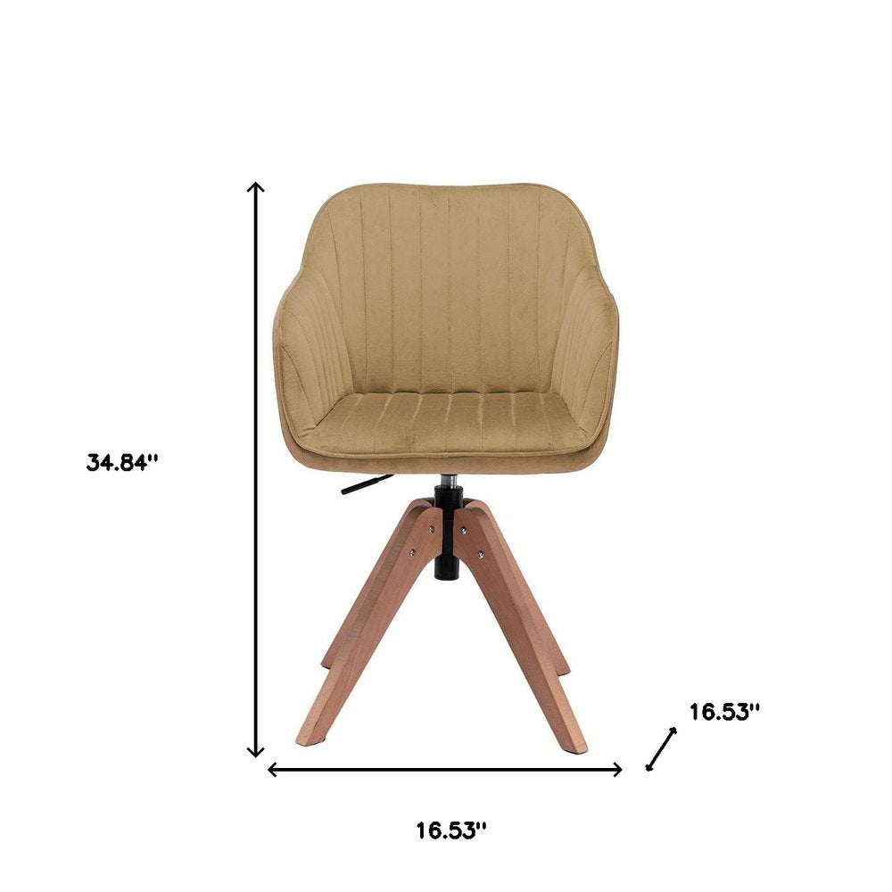 Tufted Champagne and Natural Upholstered Velvet Dining Arm Chair