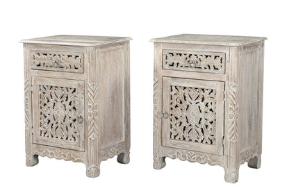 30" White Solid Wood Distressed One Drawer Nightstand