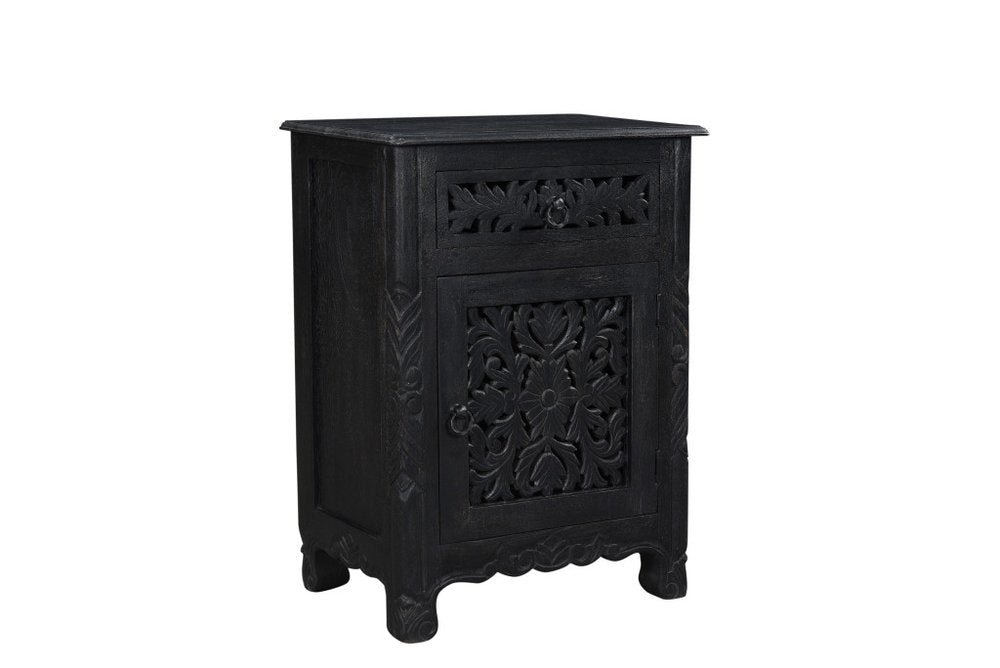 30" Black Solid Wood Distressed One Drawer Nightstand