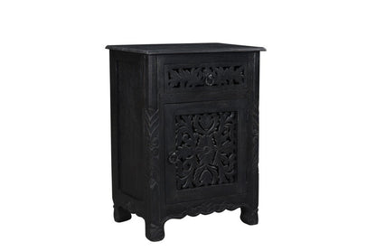 30" Black Solid Wood Distressed One Drawer Nightstand