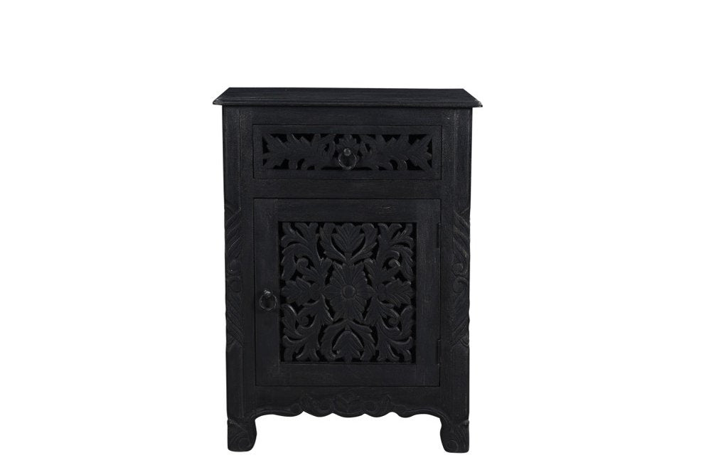 30" Black Solid Wood Distressed One Drawer Nightstand