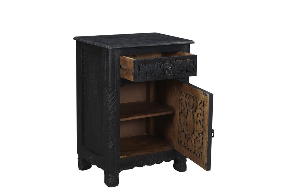 30" Black Solid Wood Distressed One Drawer Nightstand
