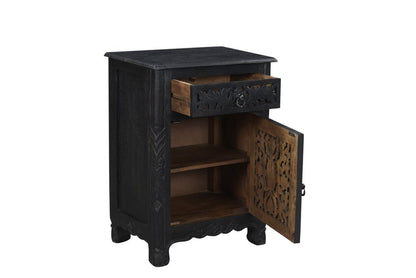 30" Black Solid Wood Distressed One Drawer Nightstand