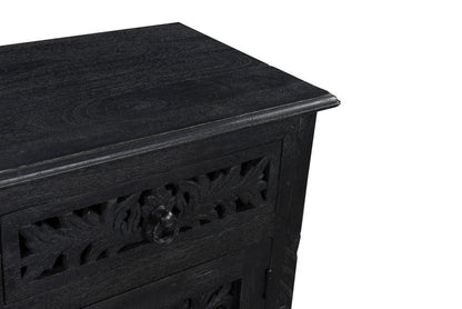 30" Black Solid Wood Distressed One Drawer Nightstand