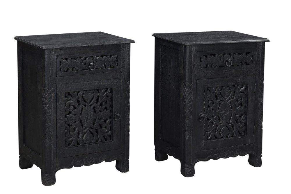 30" Black Solid Wood Distressed One Drawer Nightstand