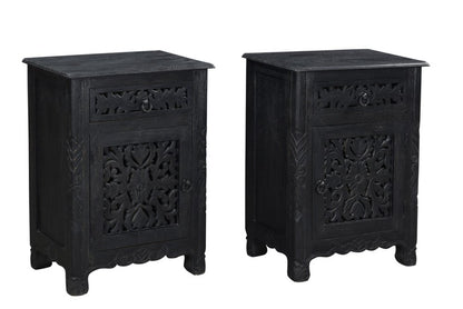 30" Black Solid Wood Distressed One Drawer Nightstand
