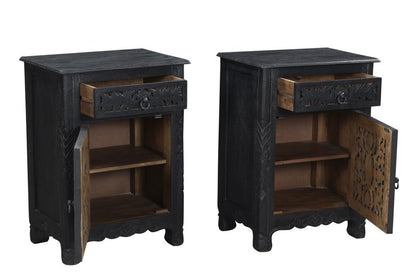 30" Black Solid Wood Distressed One Drawer Nightstand