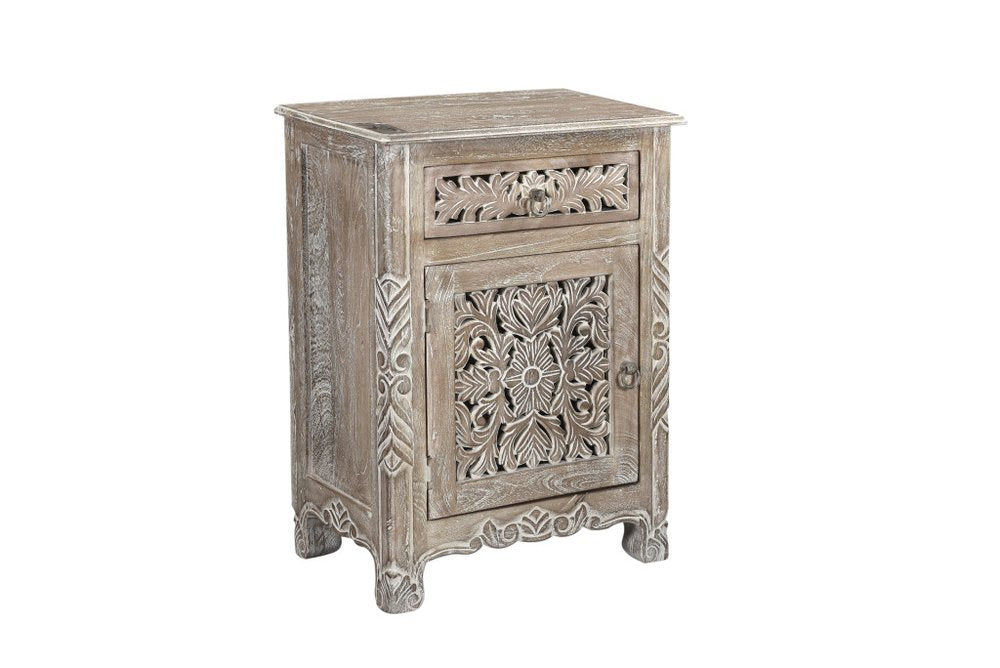 30" Gray Solid Wood Distressed One Drawer Nightstand