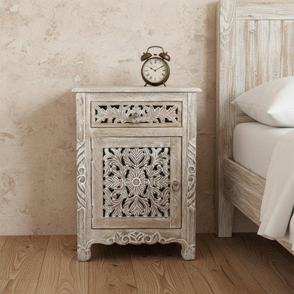 30" Gray Solid Wood Distressed One Drawer Nightstand