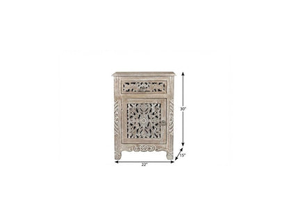 30" Gray Solid Wood Distressed One Drawer Nightstand