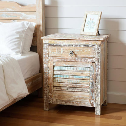 30" White Solid Wood Distressed One Drawer Nightstand