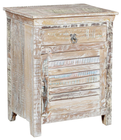 30" White Solid Wood Distressed One Drawer Nightstand