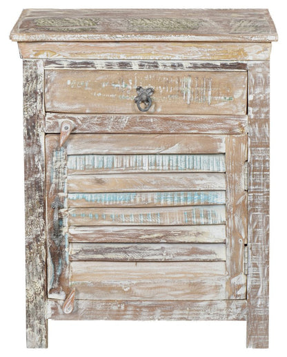 30" White Solid Wood Distressed One Drawer Nightstand