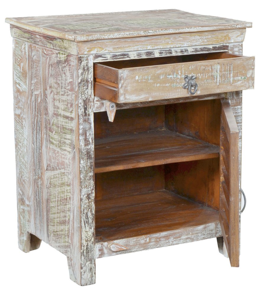 30" White Solid Wood Distressed One Drawer Nightstand