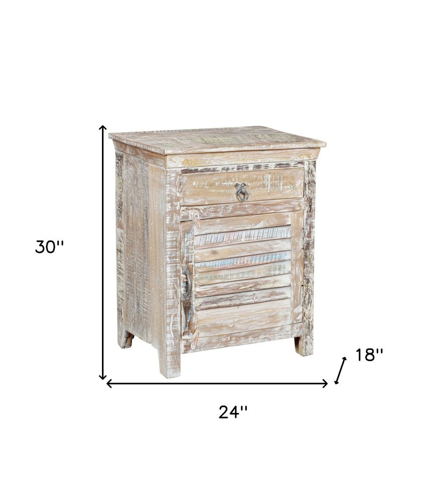 30" White Solid Wood Distressed One Drawer Nightstand