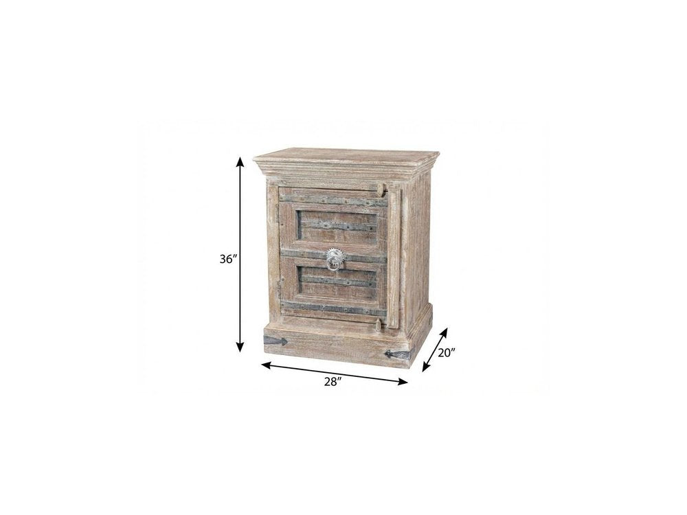 36" White Solid Wood Distressed Nightstand