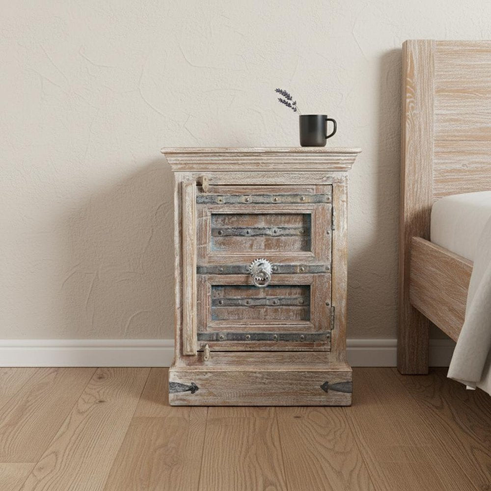 36" White Solid Wood Distressed Nightstand