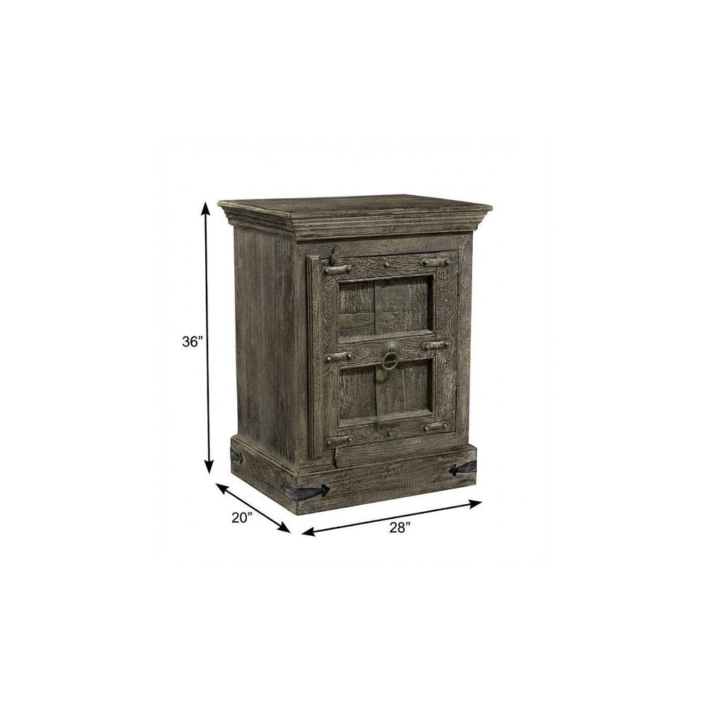 36" Brown Solid Wood Distressed Nightstand
