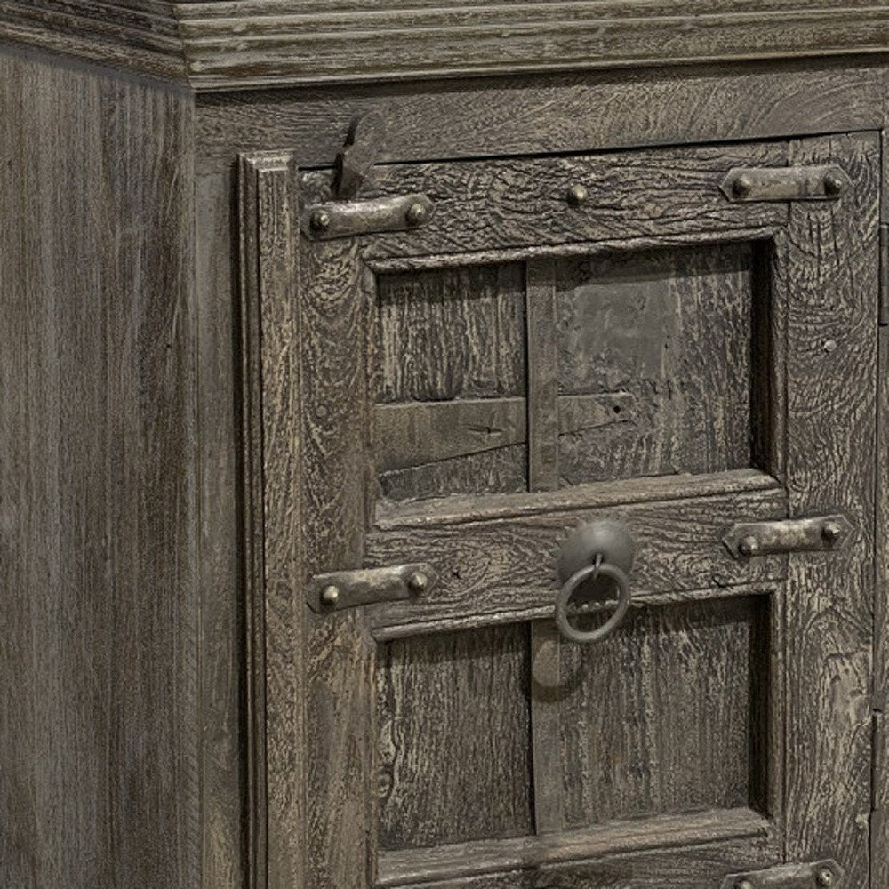 36" Brown Solid Wood Distressed Nightstand