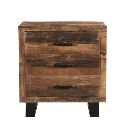 30" Dark Brown Solid Wood Distressed Three Drawer Nightstand
