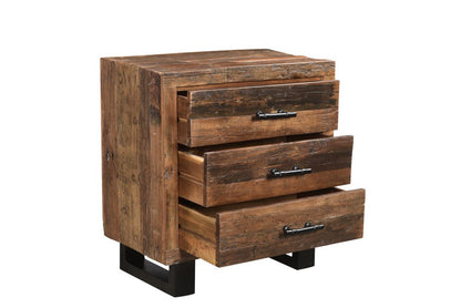 30" Dark Brown Solid Wood Distressed Three Drawer Nightstand