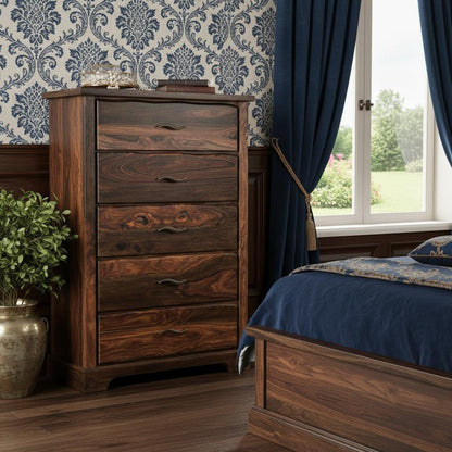 36" Dark Brown Solid Wood Five Drawer Chest