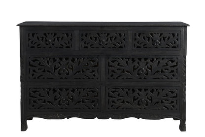 57" Black Solid Wood Seven Drawer Dresser