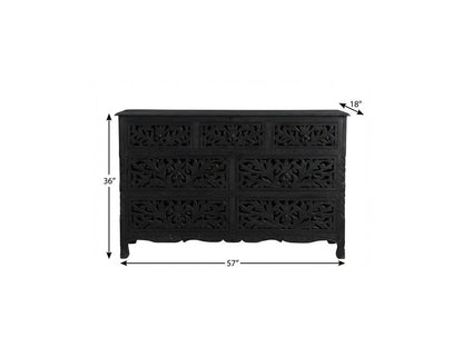 57" Black Solid Wood Seven Drawer Dresser