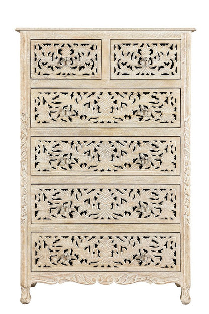 35" White Solid Wood Six Drawer Chest