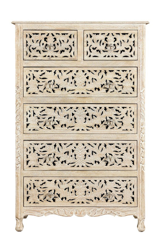 35" White Solid Wood Six Drawer Chest