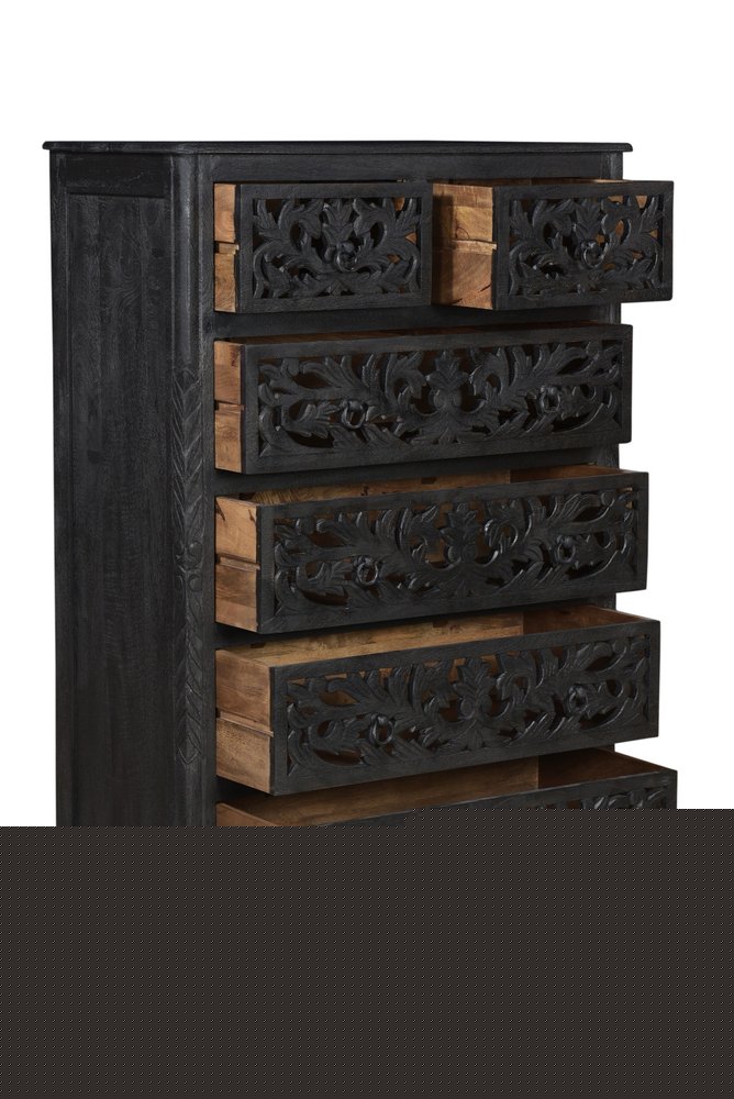 35" Black Solid Wood Six Drawer Chest