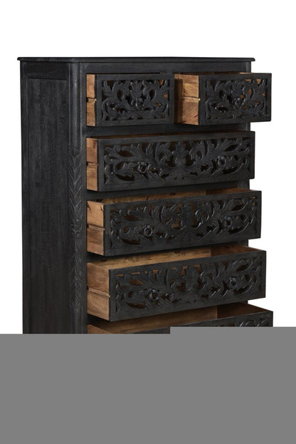 35" Black Solid Wood Six Drawer Chest