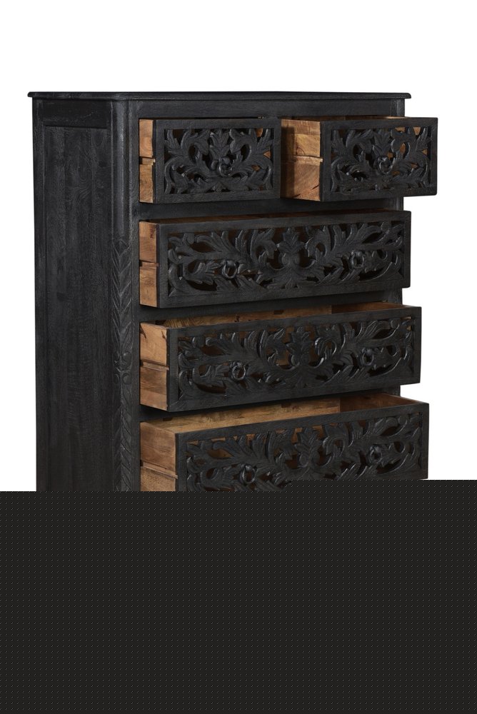 35" Black Solid Wood Six Drawer Chest
