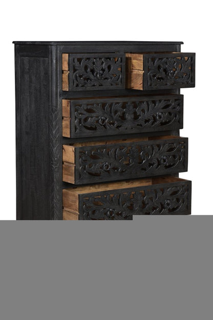 35" Black Solid Wood Six Drawer Chest