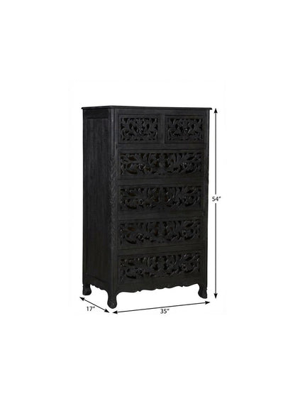 35" Black Solid Wood Six Drawer Chest