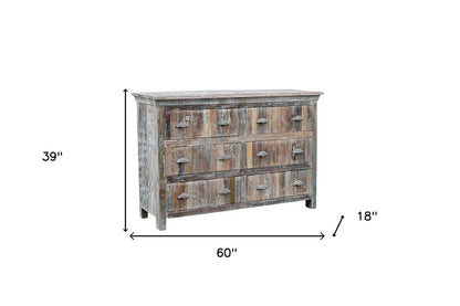 60" White Solid Wood Six Drawer Double Dresser