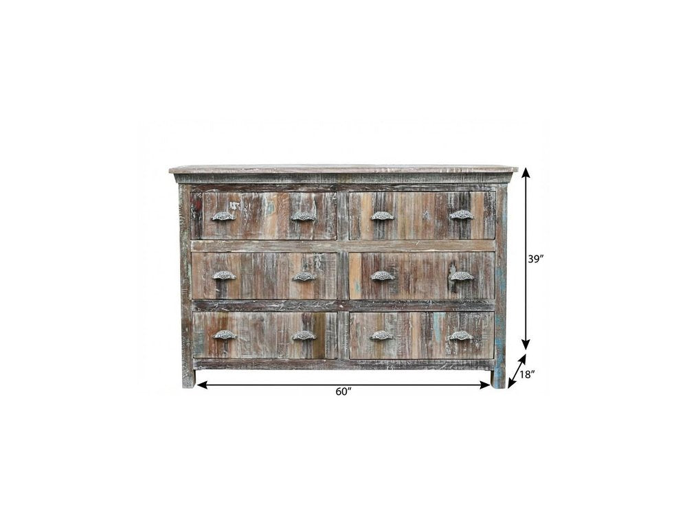 60" White Solid Wood Six Drawer Double Dresser