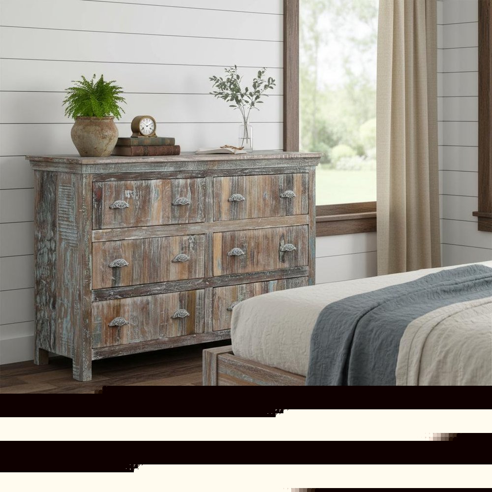 60" White Solid Wood Six Drawer Double Dresser