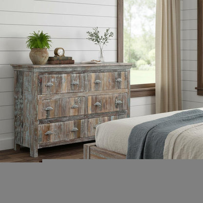 60" White Solid Wood Six Drawer Double Dresser